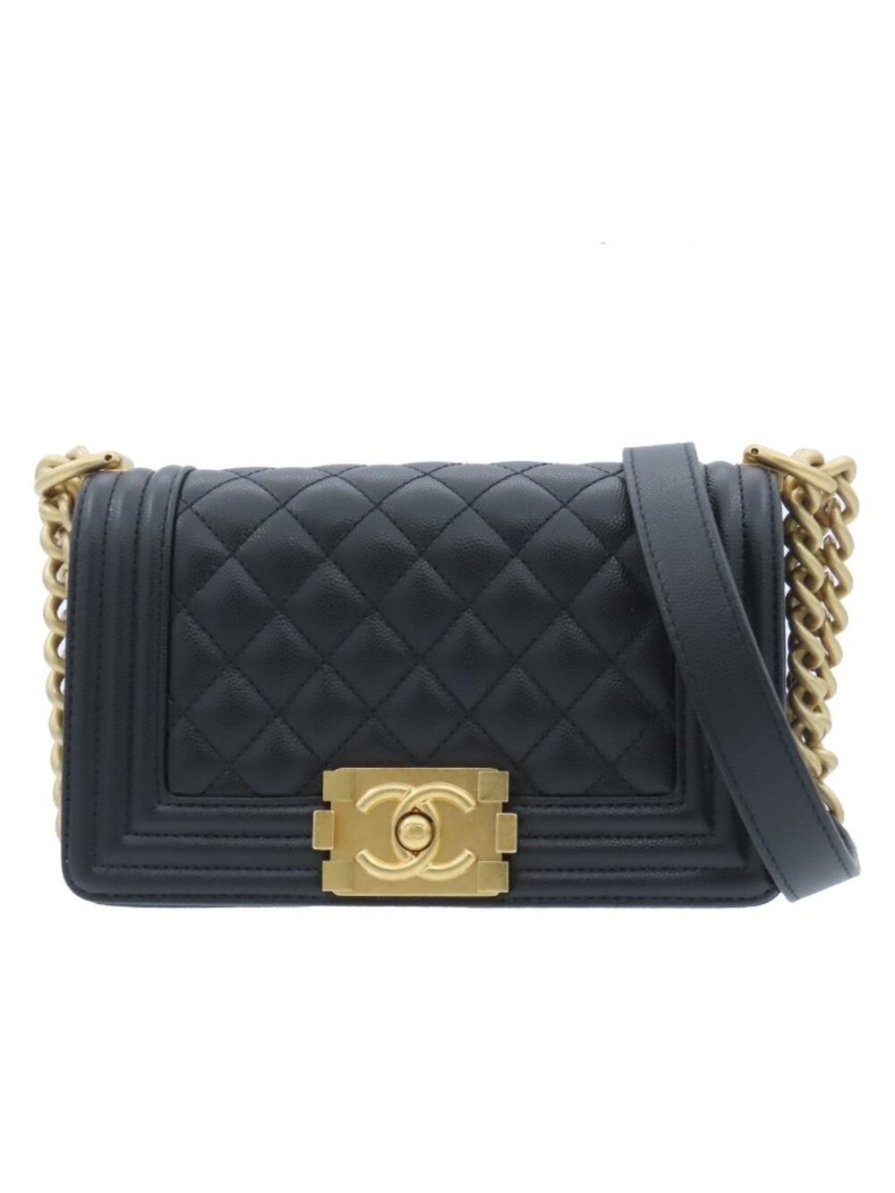 Chanel Boy Black Gold Caviar Leather 20 Small Chain Shoulder Bag